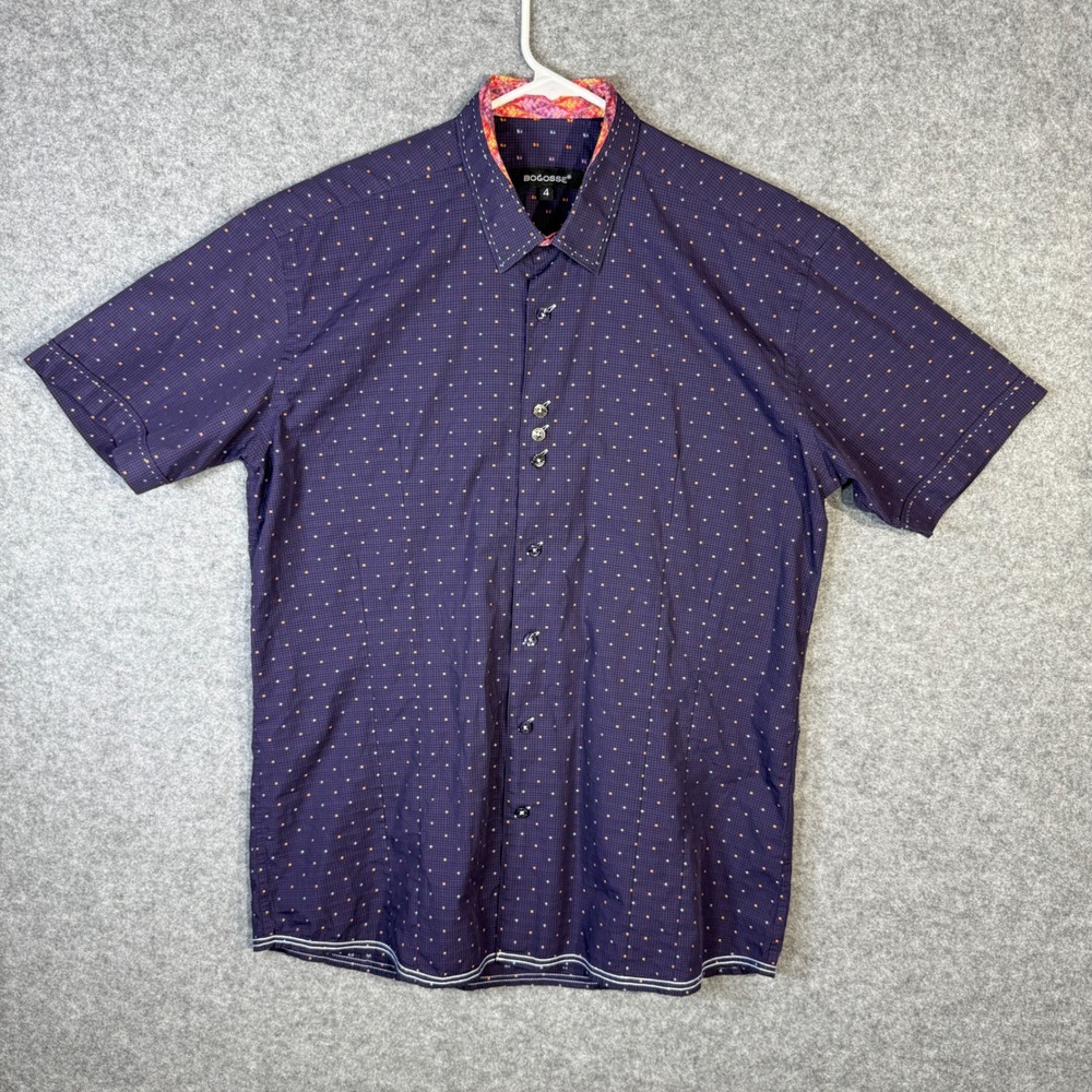 Bogosse Mens Button Down‎ Shirt Short Sleeve Checkered Pattern Size 4